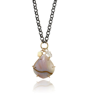 Opalized Wood & Herkimer Diamond Bliss Necklace with 14k Gold