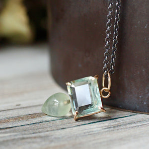 Aquamarine & Prehnite Inner Peace Talisman Pendant in 14k Gold