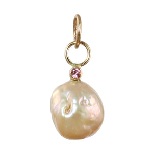 Pink Sapphire & Pearl Charm in 14k Gold