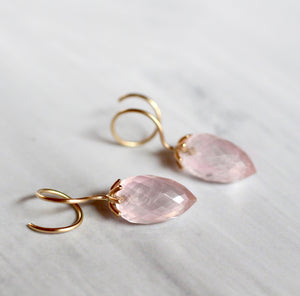 Rose Quartz Twisted Earrings in 14k Gold - Limited Edition