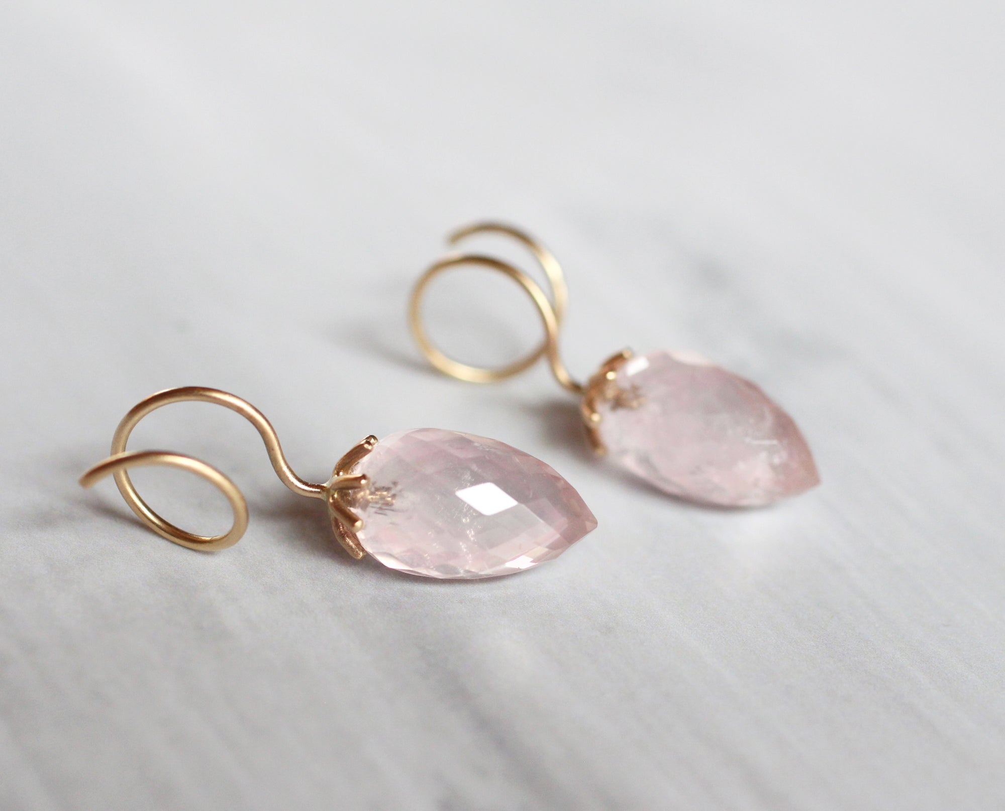 Rose Quartz Twisted Earrings in 14k Gold - Limited Edition