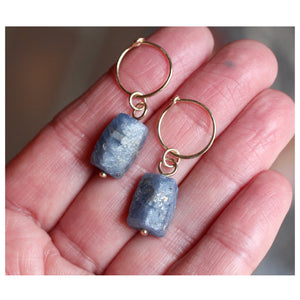 Sapphire Mini Hoop Earrings in 14k