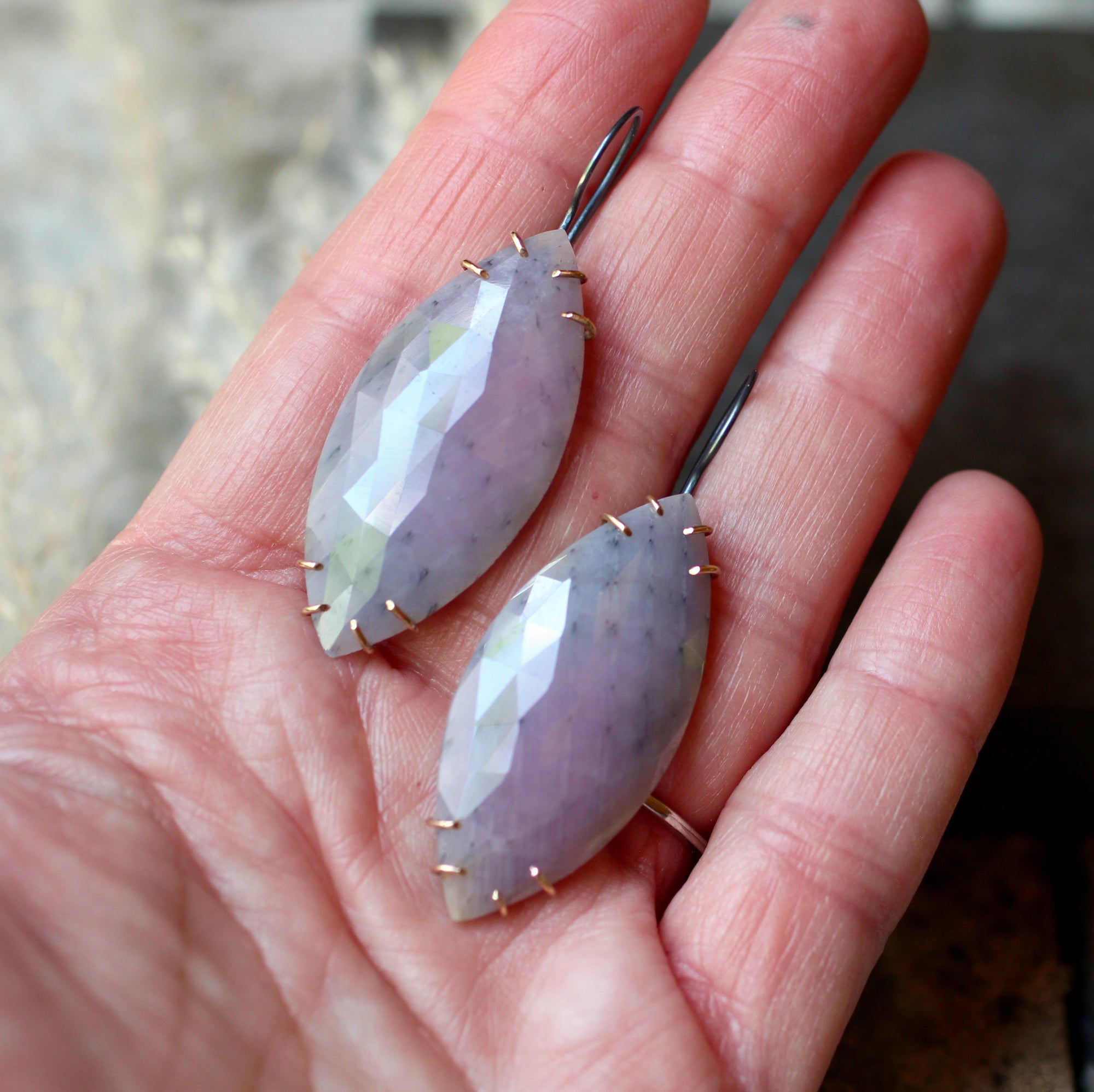 Long Lavender Sapphire Earrings with 14k Gold