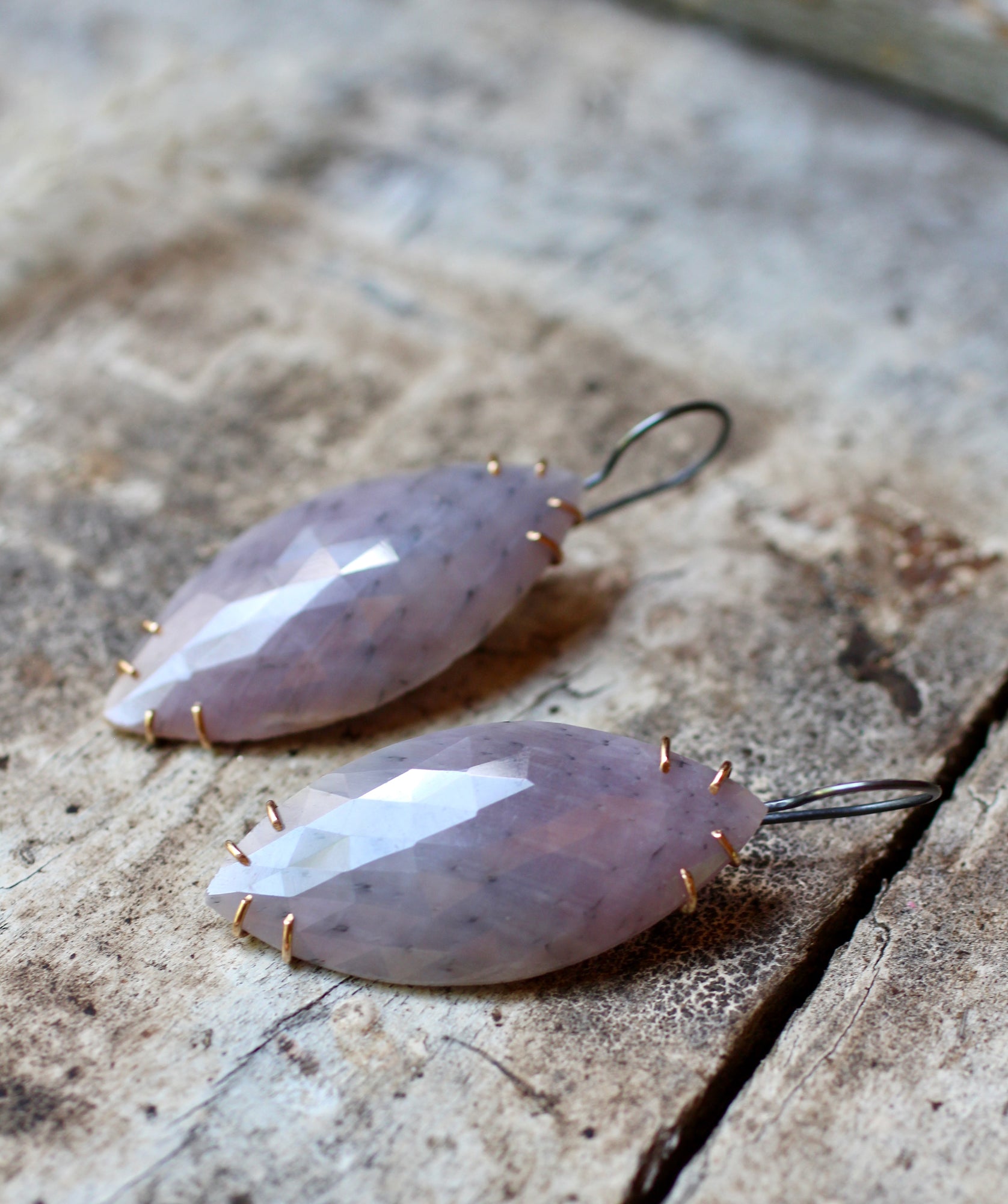 Long Lavender Sapphire Earrings with 14k Gold