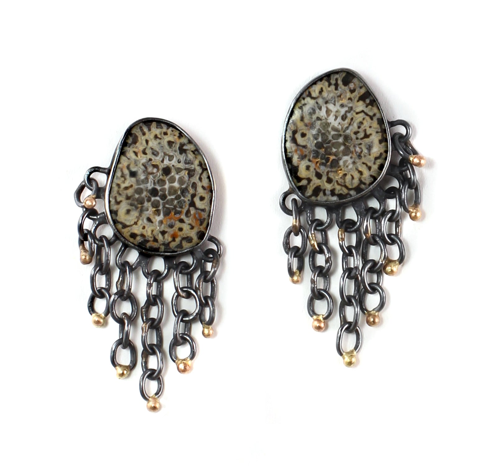 Fossilized Coral Fringe Game Earrings