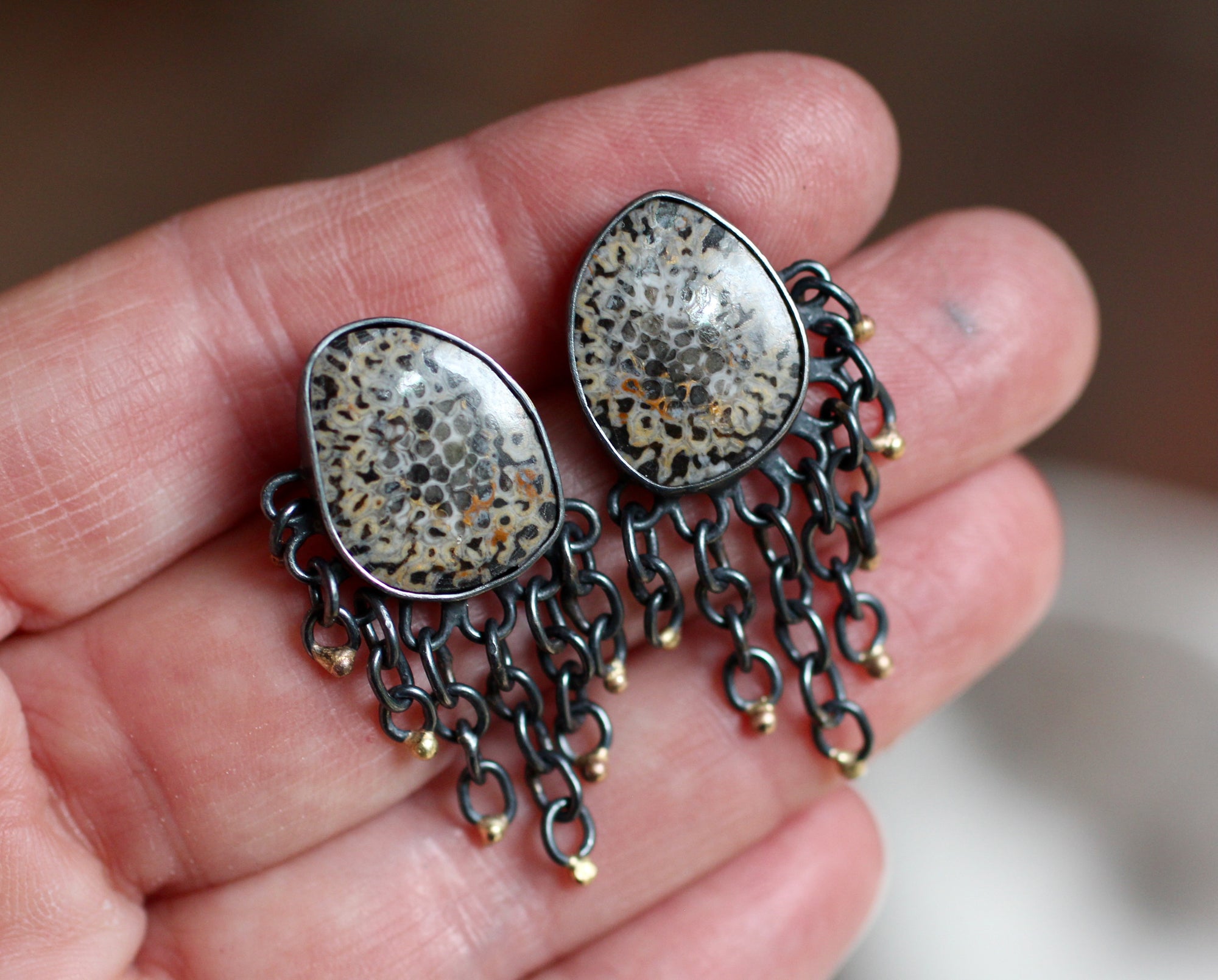 Fossilized Coral Fringe Game Earrings